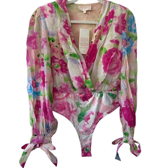 Rococo Sand Alora Floral-Print Stretch-Crepe Bodysuit in Pink - Picture 12 of 13